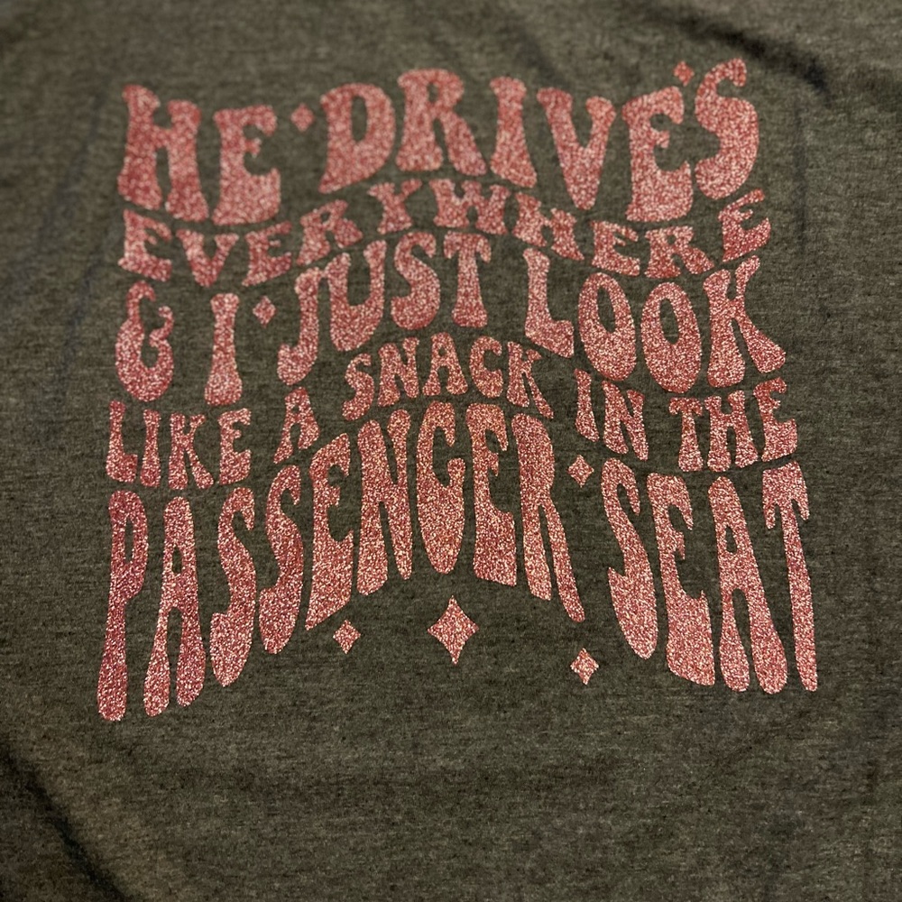 Passenger Princess Gildan Dark Gray Tee with Rose Gold Glitter